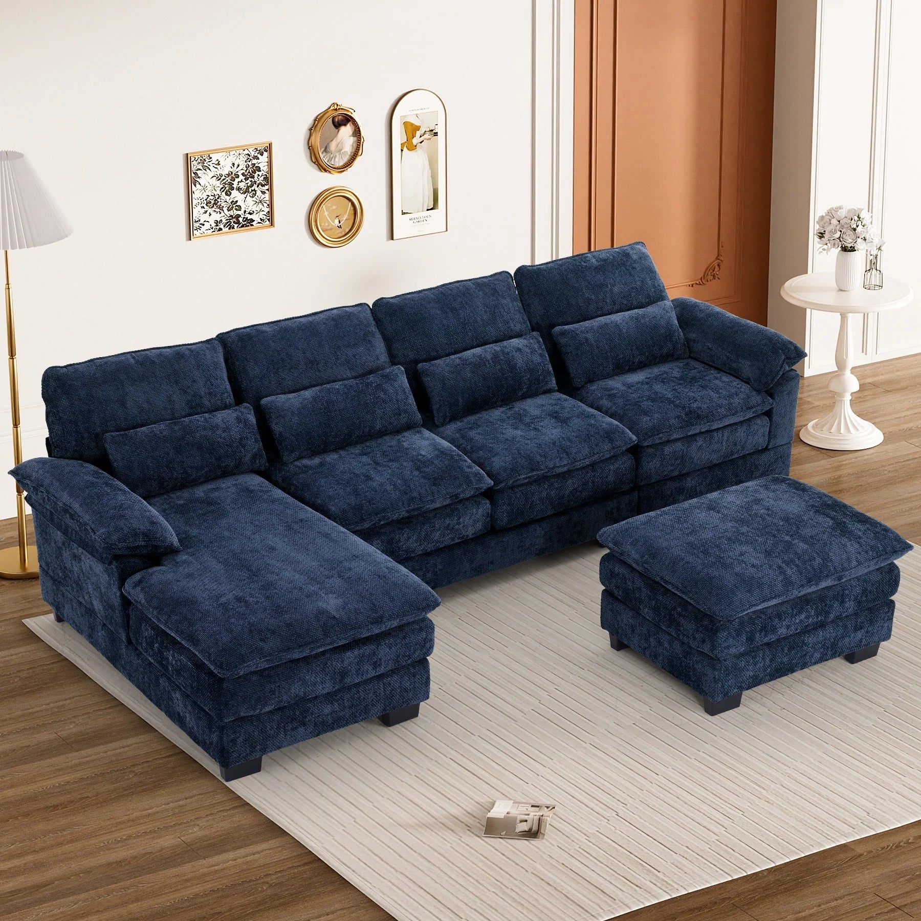 Ouyessir Soft Chenille Fabric U-Shaped Sectional Sofa Set with Doudle Layer Cushion