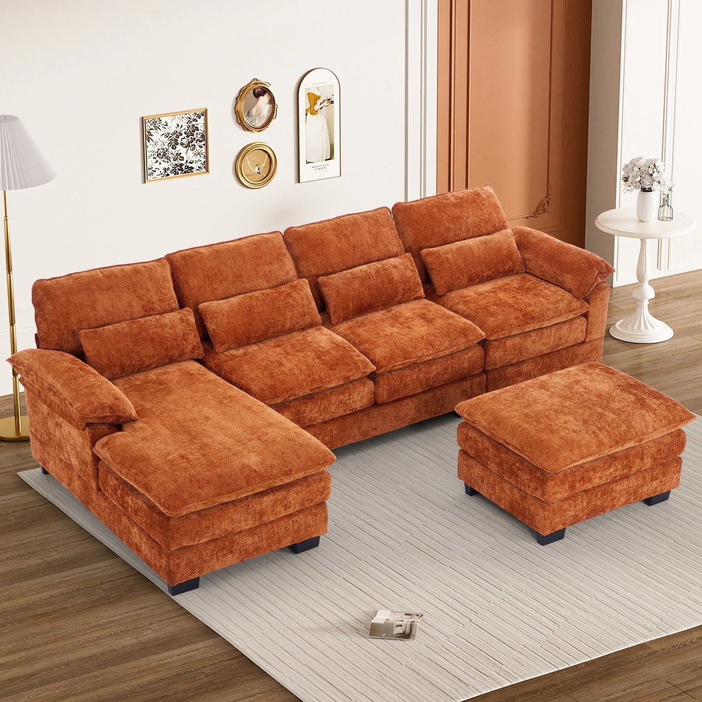 Ouyessir Soft Chenille Fabric U-Shaped Sectional Sofa Set with Doudle Layer Cushion