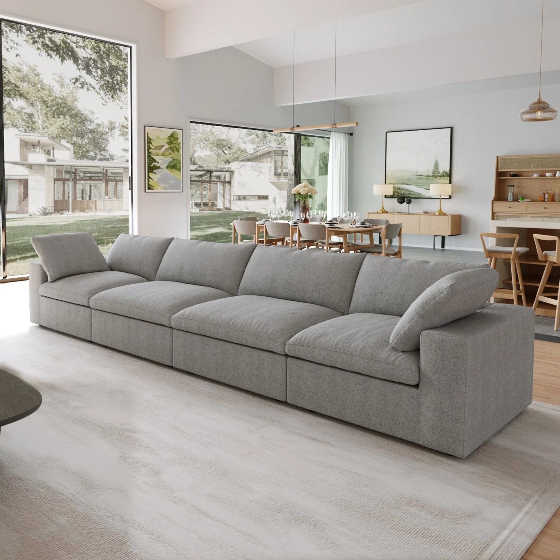 Modern Linen Sectional Sofa Commix down Filled Overstuffed Upholstered Couches for Living Room