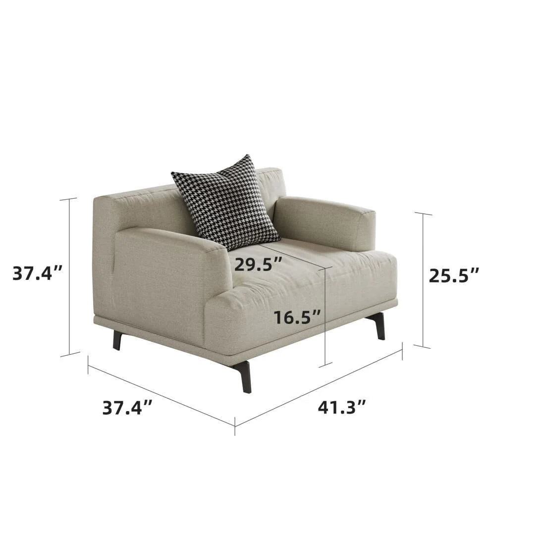 Modern Gray Cotton Linen Upholstered Sofa for Living Room