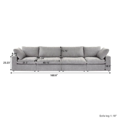 Modern Linen Sectional Sofa Commix down Filled Overstuffed Upholstered Couches for Living Room