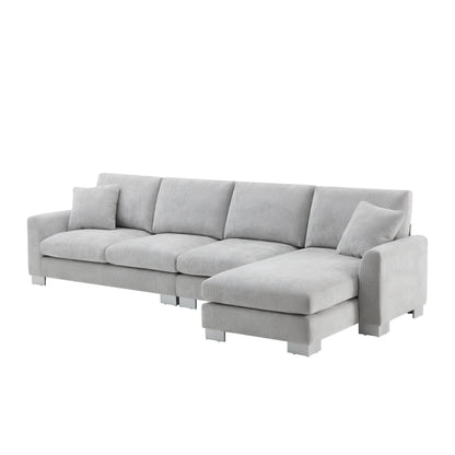 Modern Oversized Sectional Sofa L-Shaped Couch Set with Chaise Lounge and 2 Pillows 5-Seat Chenille Sofa for Living Room