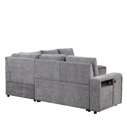 L-Shaped Sectional Set Sleeper Sofa Bed Living Room Recliner Sofa with Storage, Hidden Cup Holder, USB Port & Removable Ottoman