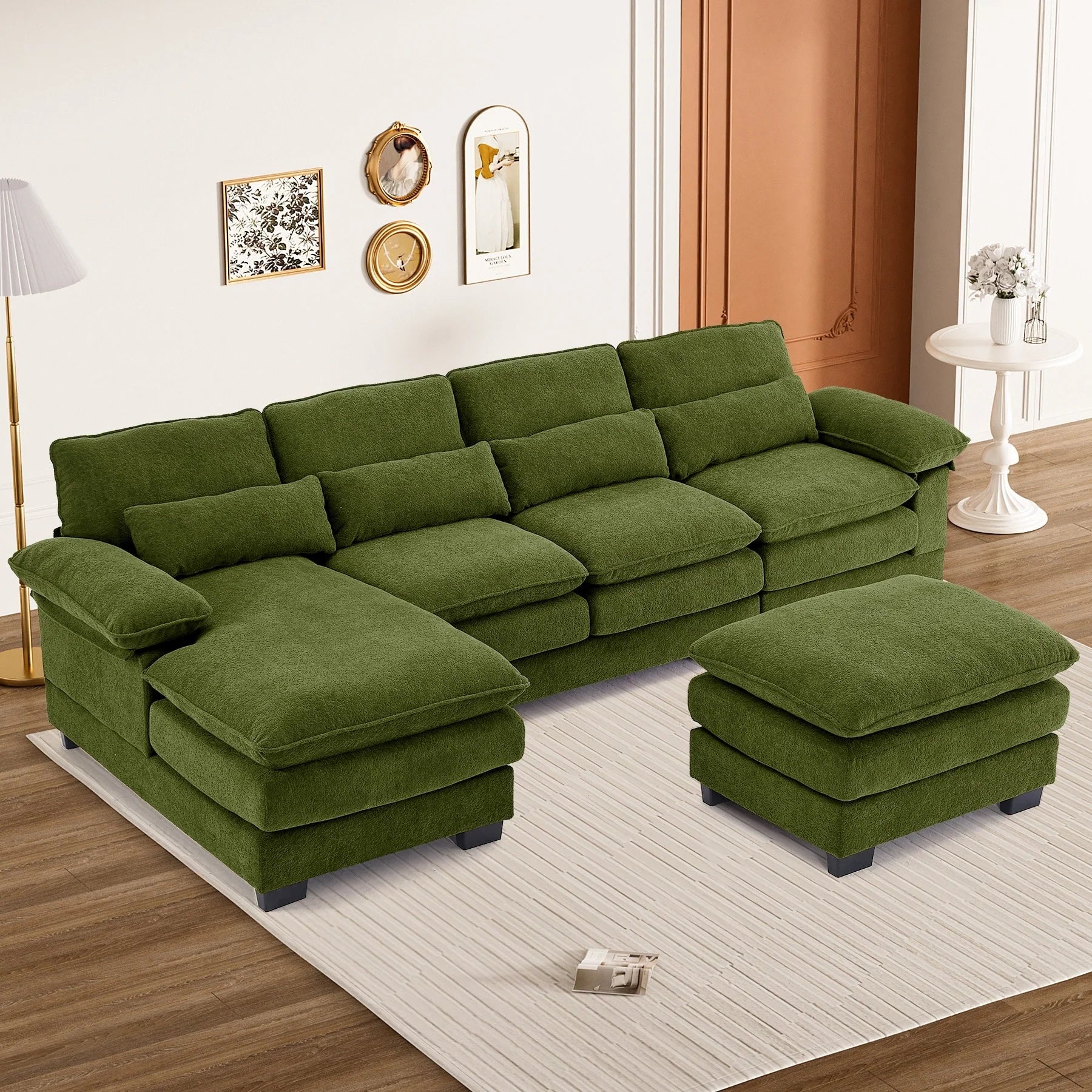 Ouyessir Soft Chenille Fabric U-Shaped Sectional Sofa Set with Doudle Layer Cushion