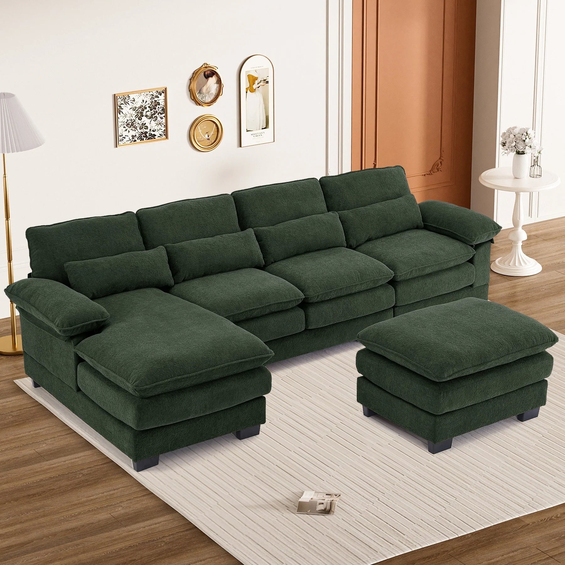 Ouyessir Soft Chenille Fabric U-Shaped Sectional Sofa Set with Doudle Layer Cushion