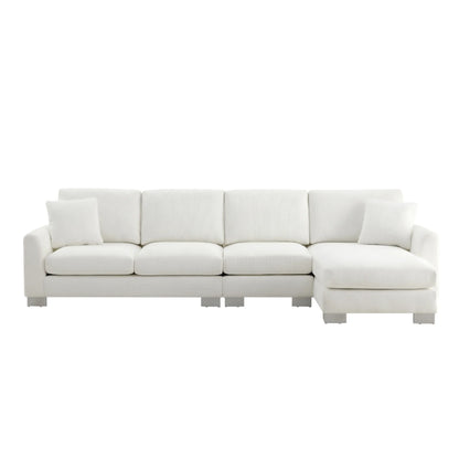 Modern Oversized Sectional Sofa L-Shaped Couch Set with Chaise Lounge and 2 Pillows 5-Seat Chenille Sofa for Living Room