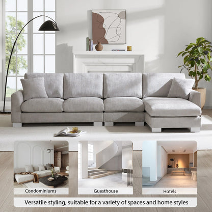 Modern Oversized Sectional Sofa L-Shaped Couch Set with Chaise Lounge and 2 Pillows 5-Seat Chenille Sofa for Living Room