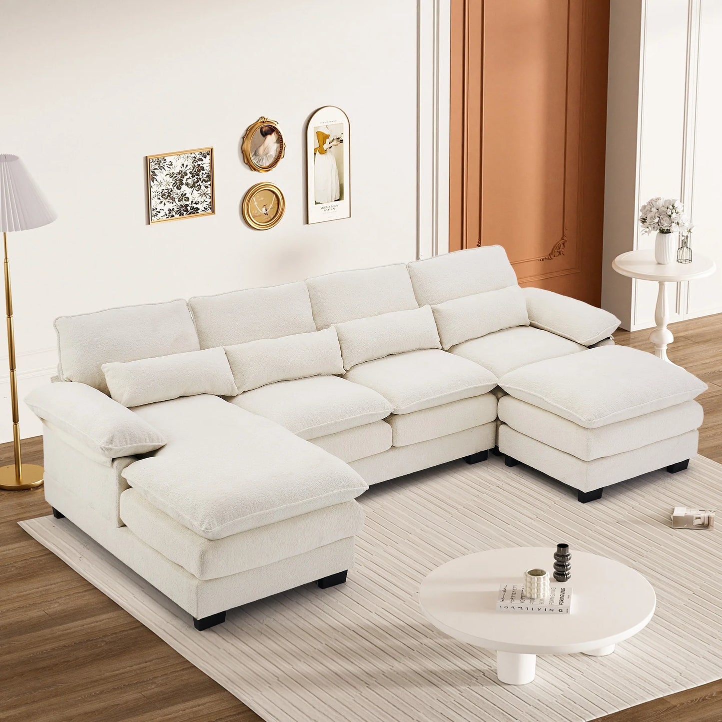 Ouyessir Soft Chenille Fabric U-Shaped Sectional Sofa Set with Doudle Layer Cushion