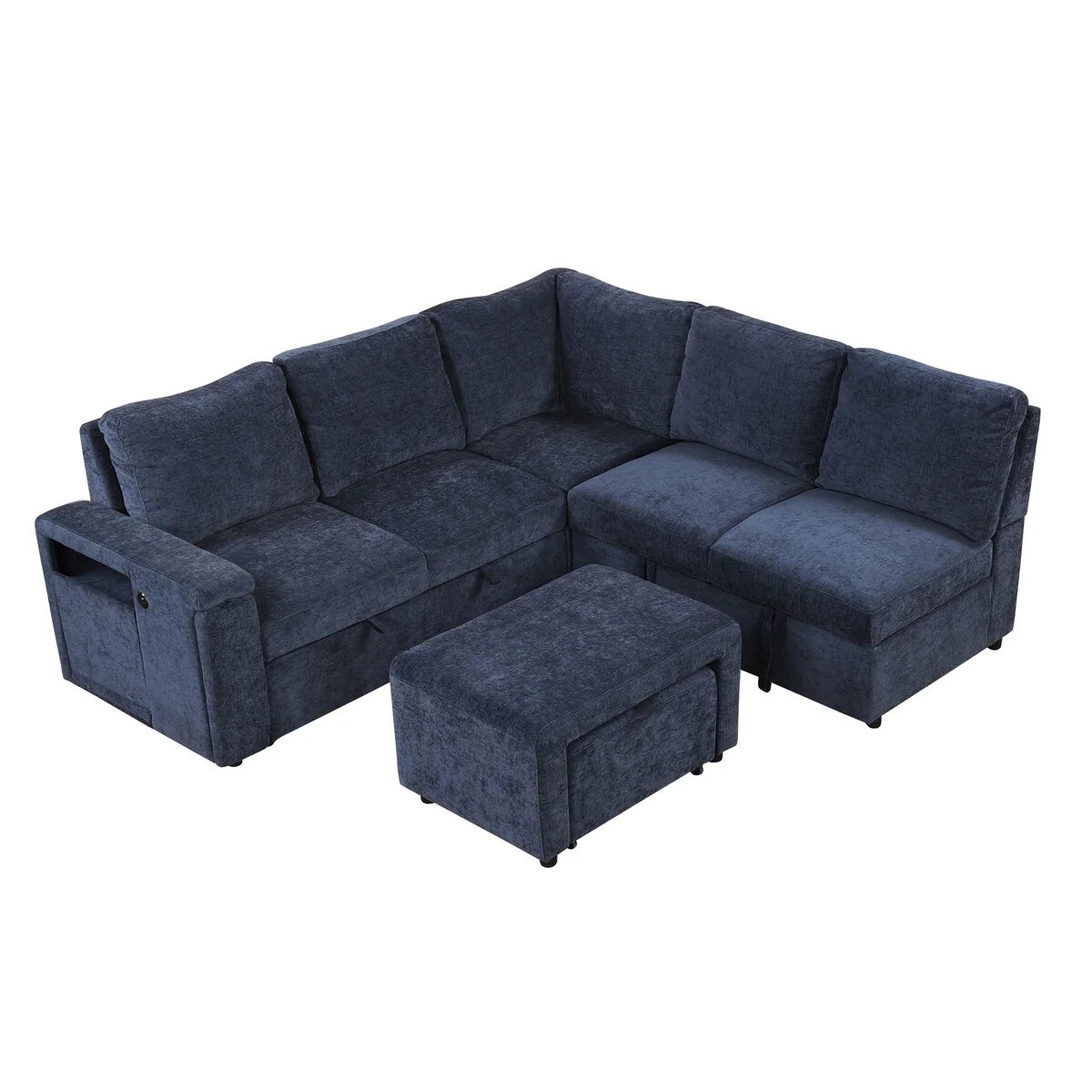 L-Shaped Sectional Set Sleeper Sofa Bed Living Room Recliner Sofa with Storage, Hidden Cup Holder, USB Port & Removable Ottoman