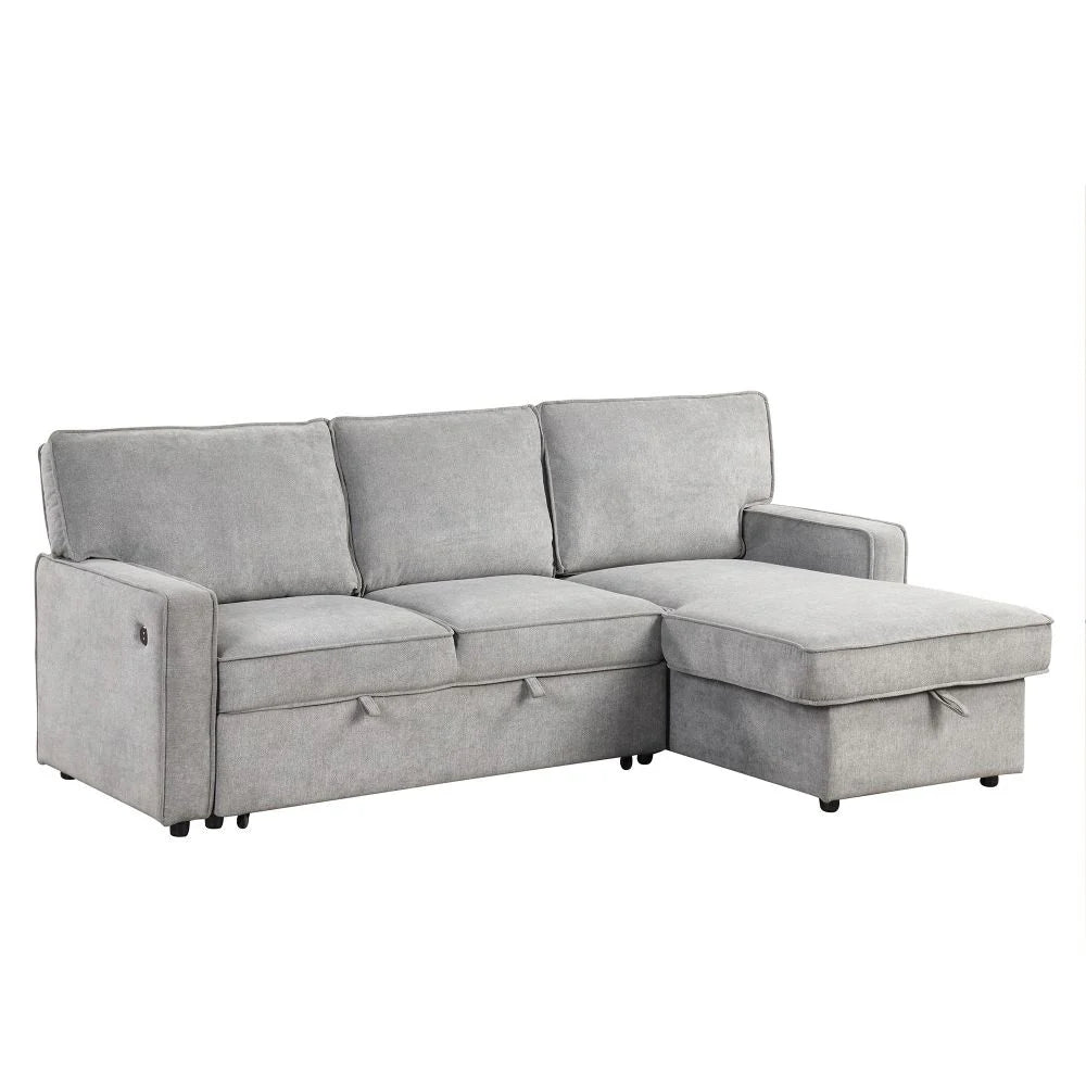 Upholstery Sleeper Sectional Sofa with Storage Space, USB Port, 2 Cup Holders on Back Cushions,Grey