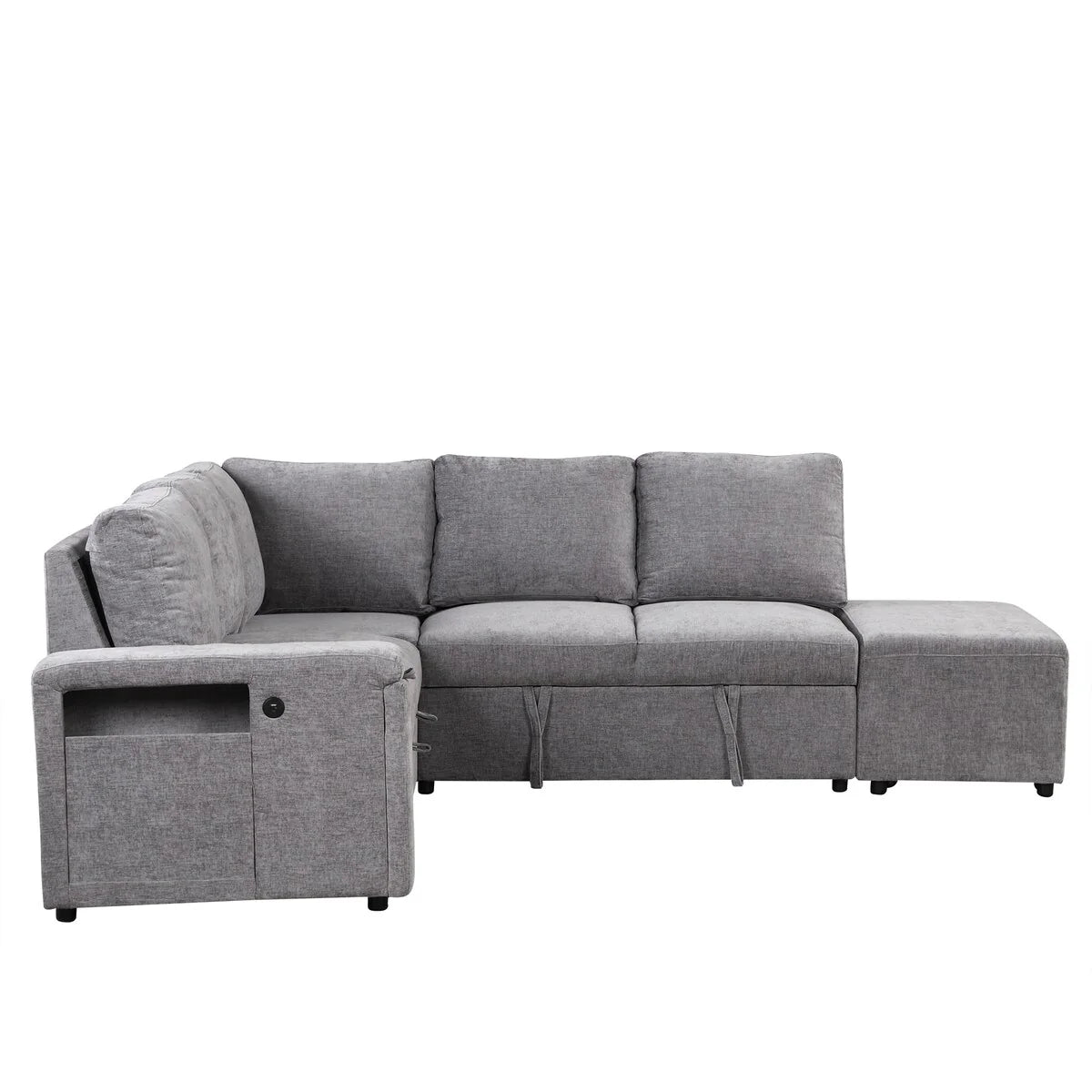 L-Shaped Sectional Set Sleeper Sofa Bed Living Room Recliner Sofa with Storage, Hidden Cup Holder, USB Port & Removable Ottoman