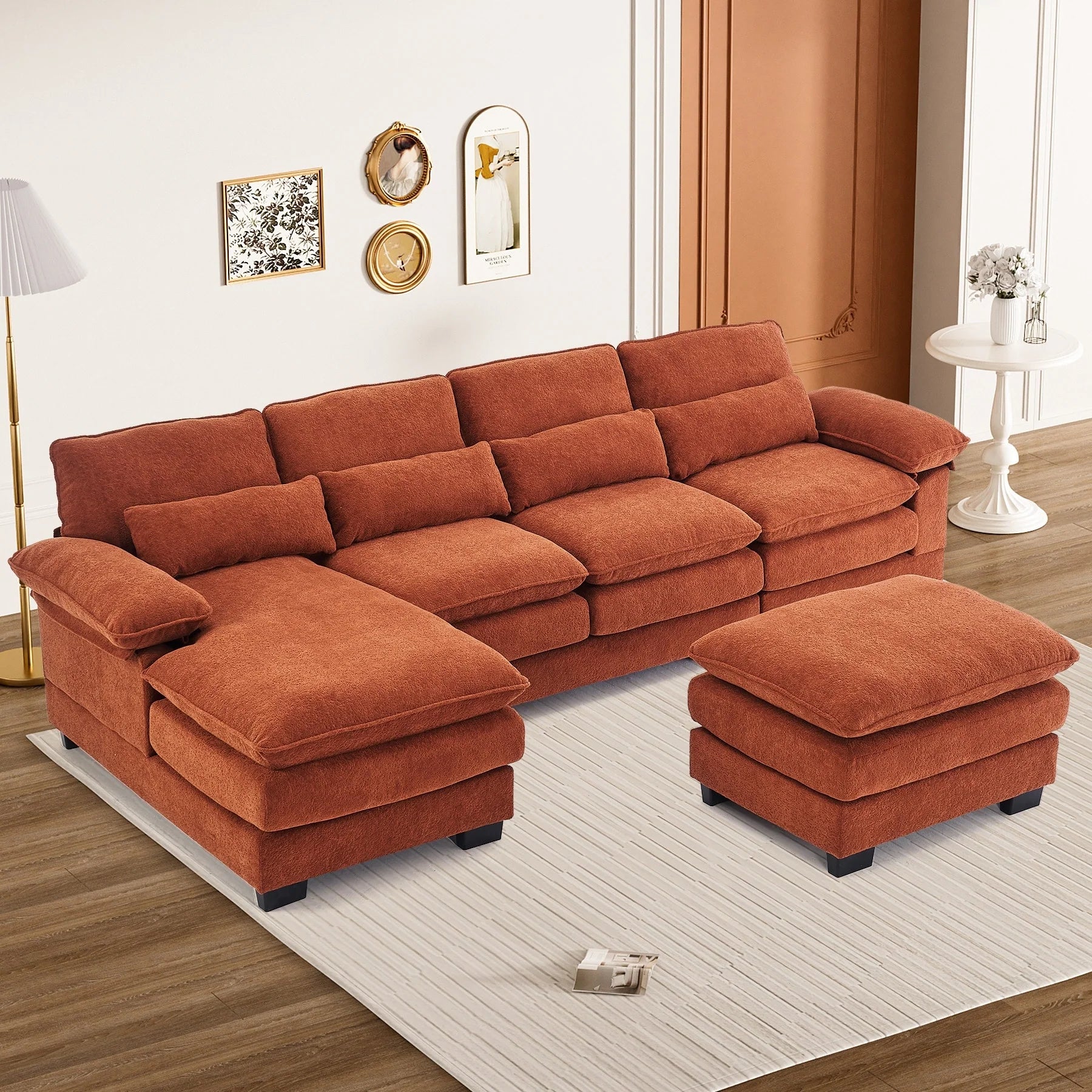 Ouyessir Soft Chenille Fabric U-Shaped Sectional Sofa Set with Doudle Layer Cushion