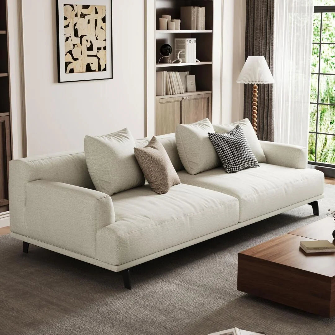 Modern Gray Cotton Linen Upholstered Sofa for Living Room