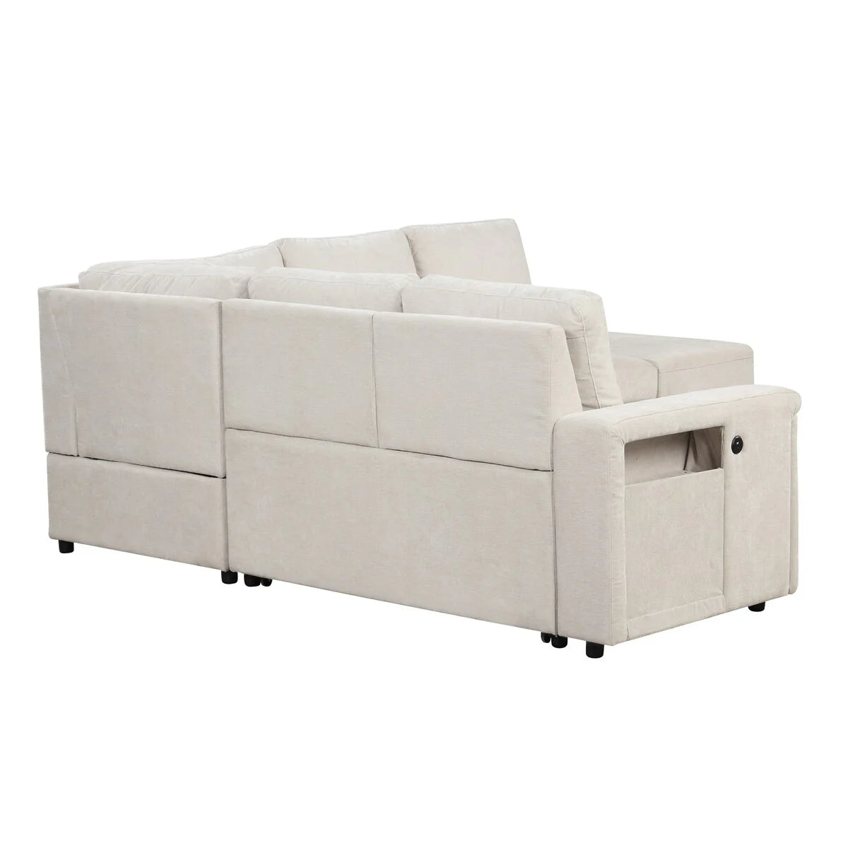 L-Shaped Sectional Set Sleeper Sofa Bed Living Room Recliner Sofa with Storage, Hidden Cup Holder, USB Port & Removable Ottoman