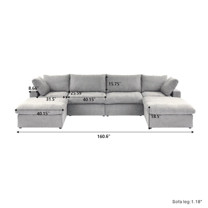 Modern Linen Sectional Sofa Commix down Filled Overstuffed Upholstered Couches for Living Room