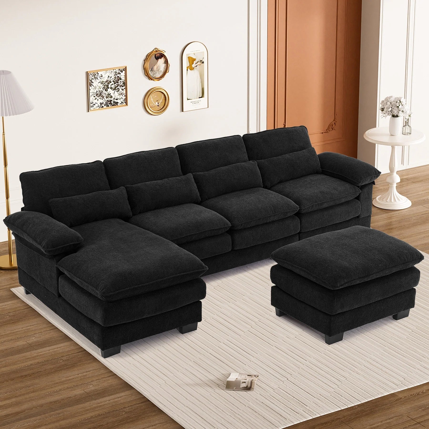 Ouyessir Soft Chenille Fabric U-Shaped Sectional Sofa Set with Doudle Layer Cushion