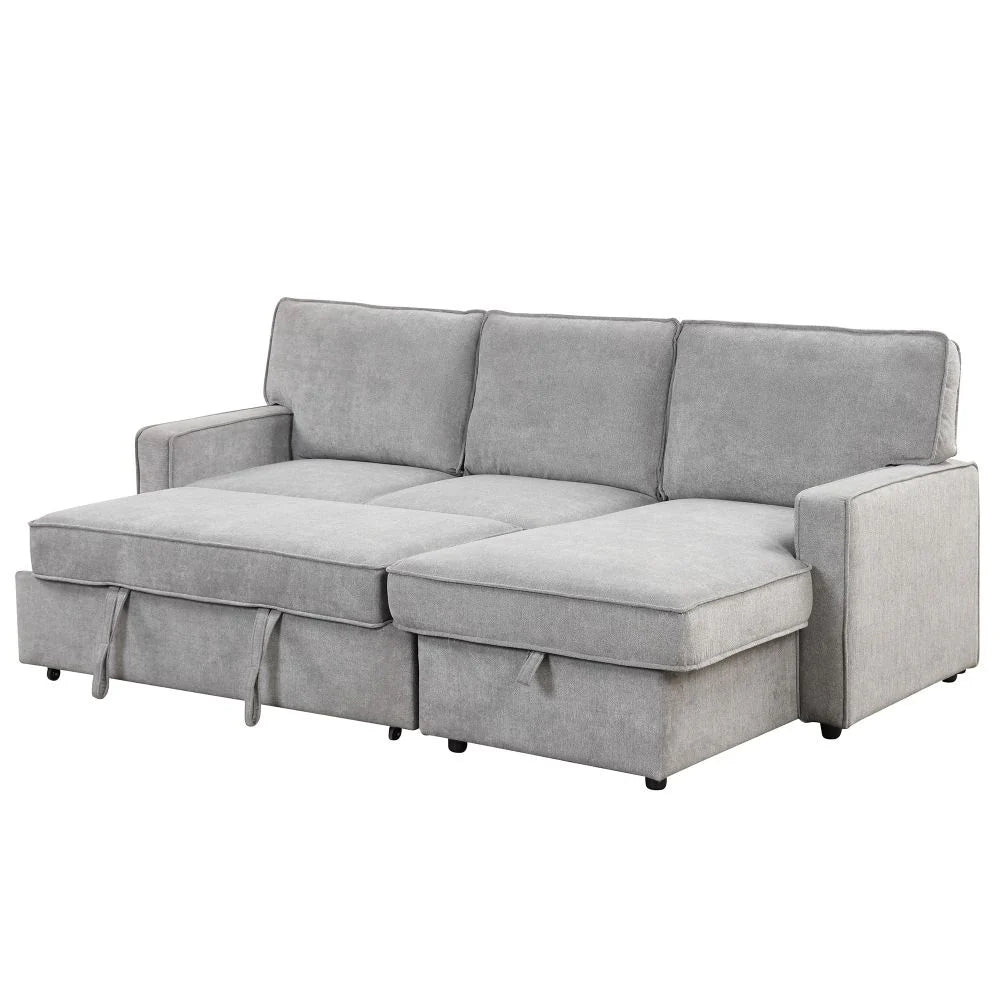 Upholstery Sleeper Sectional Sofa with Storage Space, USB Port, 2 Cup Holders on Back Cushions,Grey