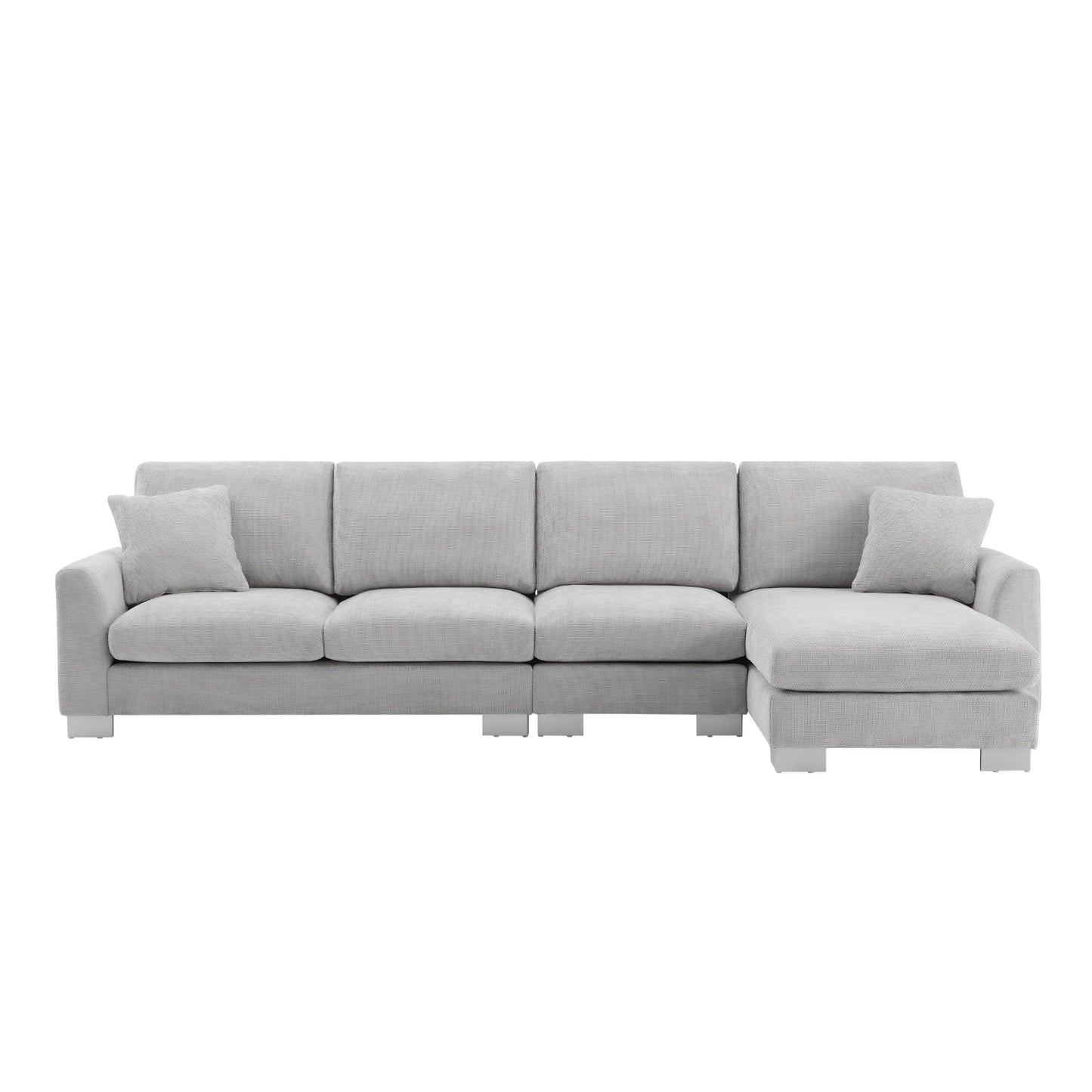 Modern Oversized Sectional Sofa L-Shaped Couch Set with Chaise Lounge and 2 Pillows 5-Seat Chenille Sofa for Living Room