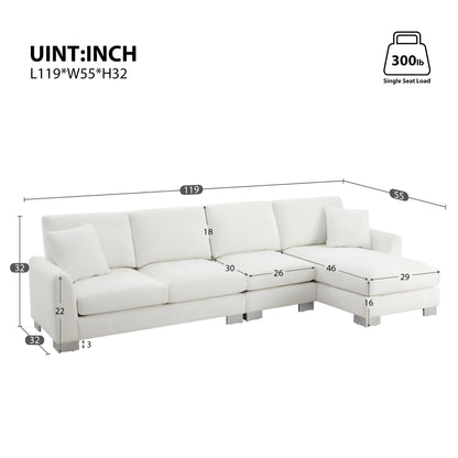 Modern Oversized Sectional Sofa L-Shaped Couch Set with Chaise Lounge and 2 Pillows 5-Seat Chenille Sofa for Living Room