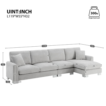 Modern Oversized Sectional Sofa L-Shaped Couch Set with Chaise Lounge and 2 Pillows 5-Seat Chenille Sofa for Living Room