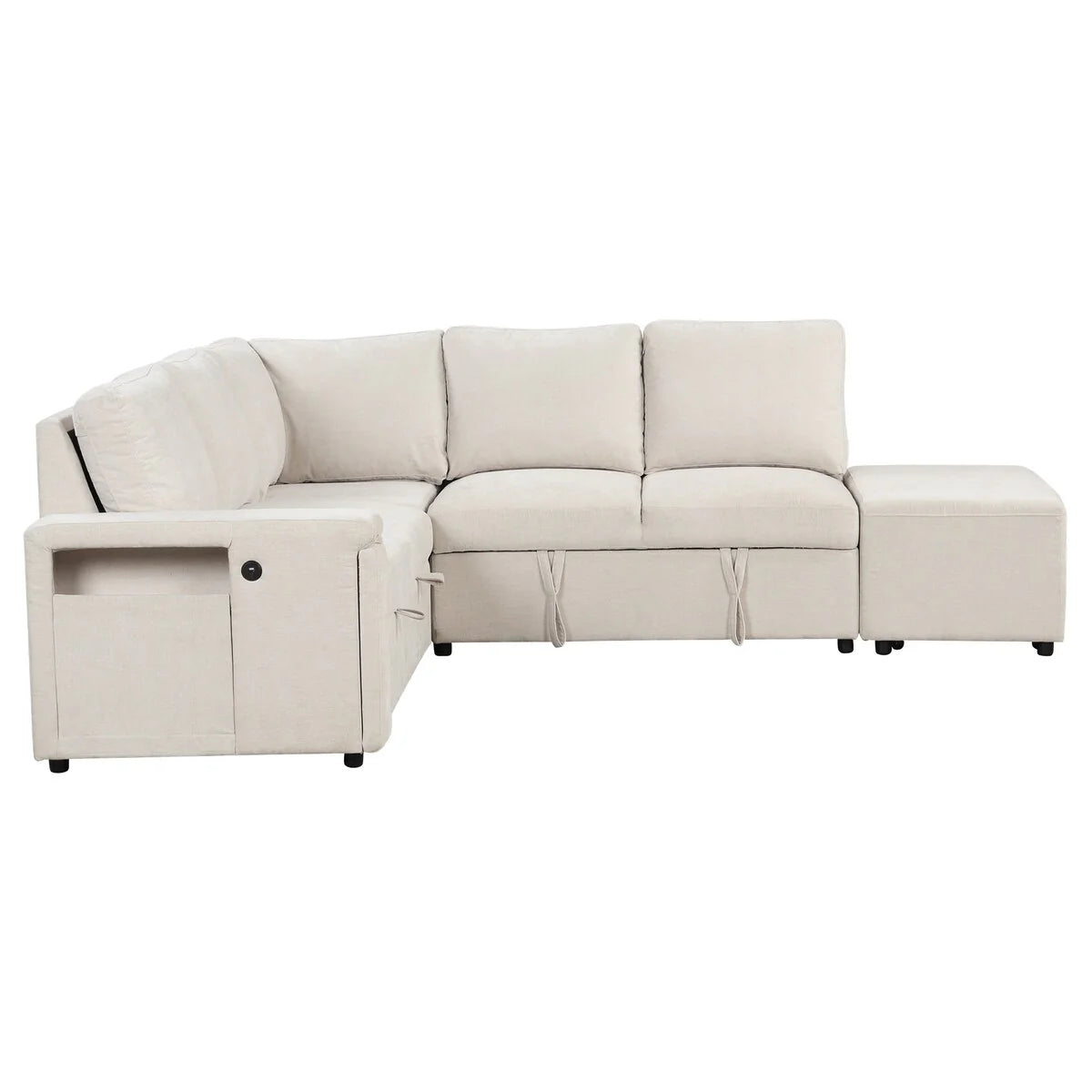 L-Shaped Sectional Set Sleeper Sofa Bed Living Room Recliner Sofa with Storage, Hidden Cup Holder, USB Port & Removable Ottoman