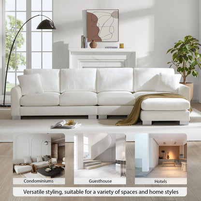 Modern Oversized Sectional Sofa L-Shaped Couch Set with Chaise Lounge and 2 Pillows 5-Seat Chenille Sofa for Living Room