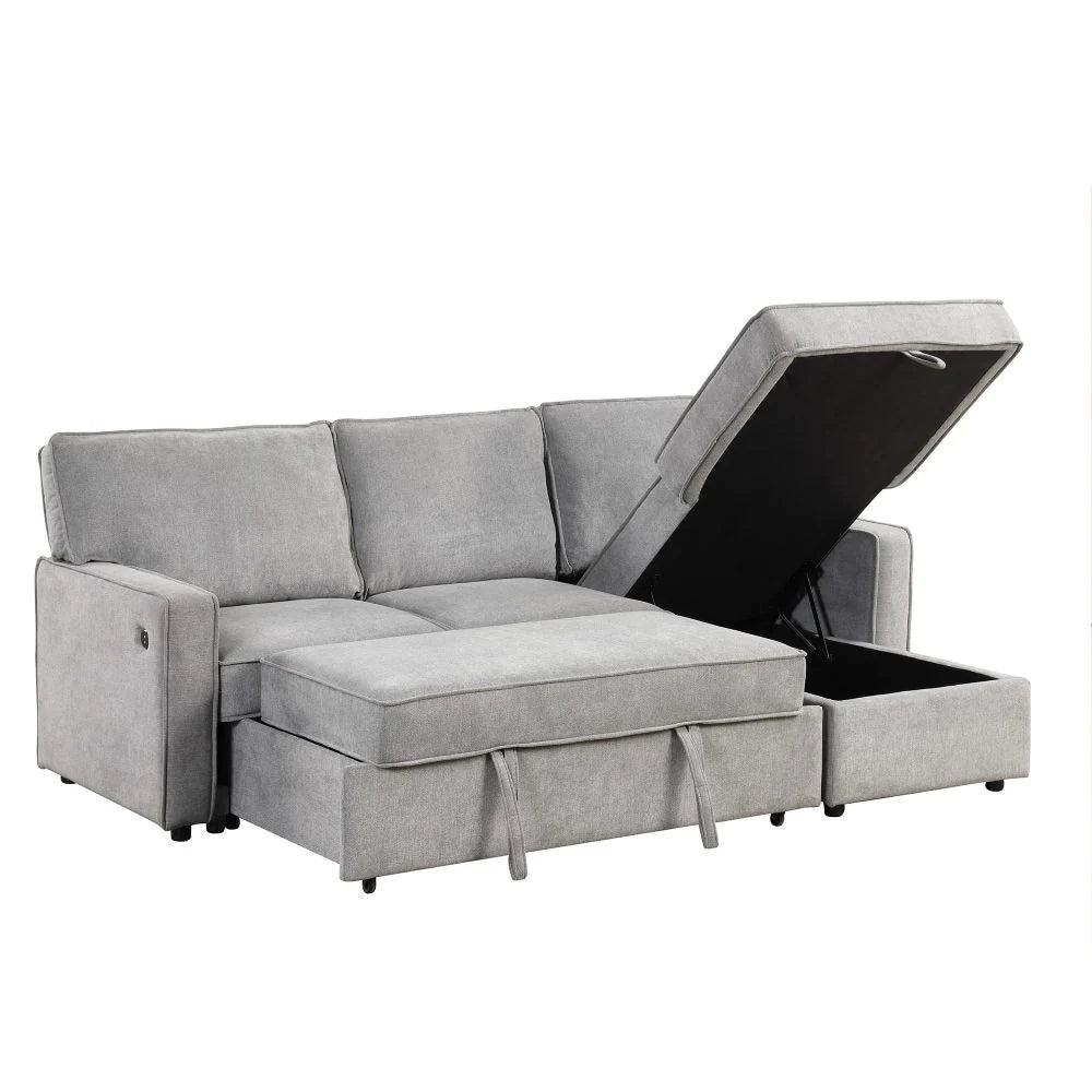 Upholstery Sleeper Sectional Sofa with Storage Space, USB Port, 2 Cup Holders on Back Cushions,Grey