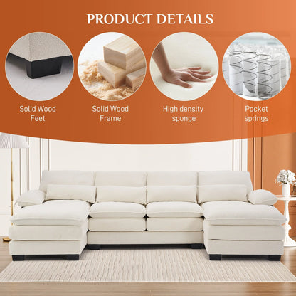 Ouyessir Soft Chenille Fabric U-Shaped Sectional Sofa Set with Doudle Layer Cushion