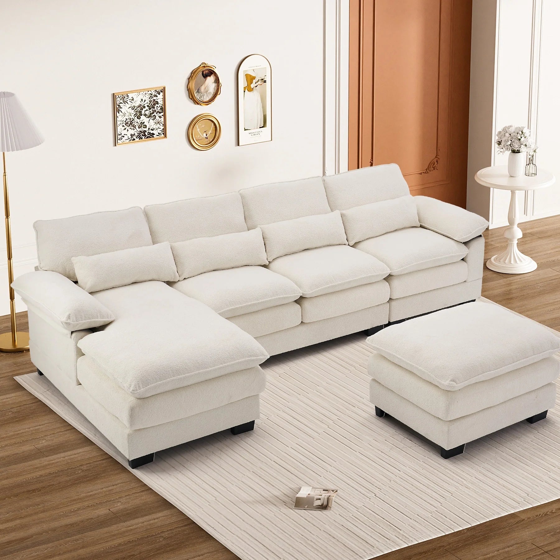 Ouyessir Soft Chenille Fabric U-Shaped Sectional Sofa Set with Doudle Layer Cushion