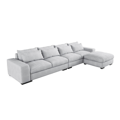 Light Grey Linen Feather Filled L-Shaped Reversible Sectional Sofa