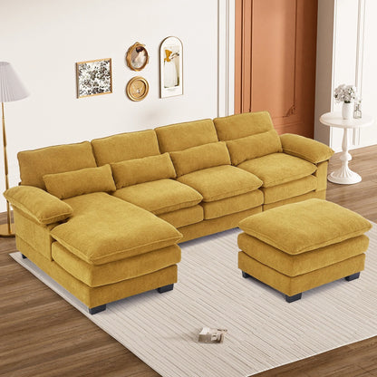 Ouyessir Soft Chenille Fabric U-Shaped Sectional Sofa Set with Doudle Layer Cushion